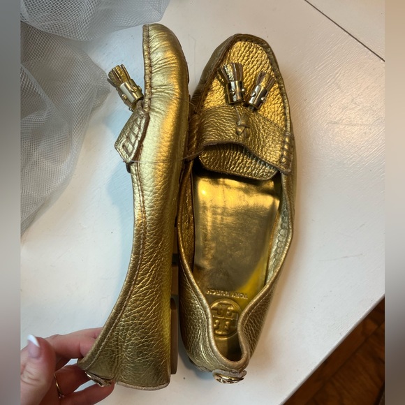 Tory Burch Gold Loafers - Picture 1 of 8